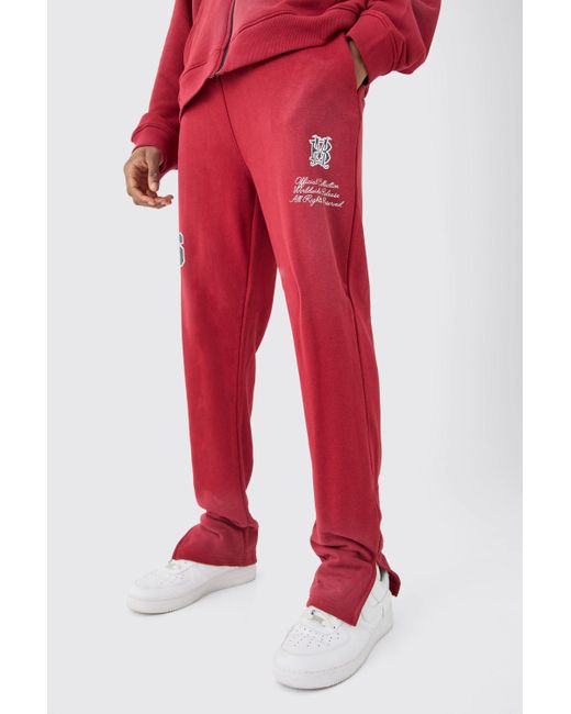 BoohooMAN Red Tall Loopback Side Split Wash Jogger for men