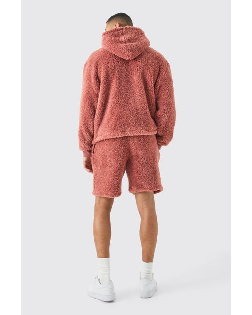BoohooMAN Red Oversized Boxy Zip Hooded Short Tracksuit for men