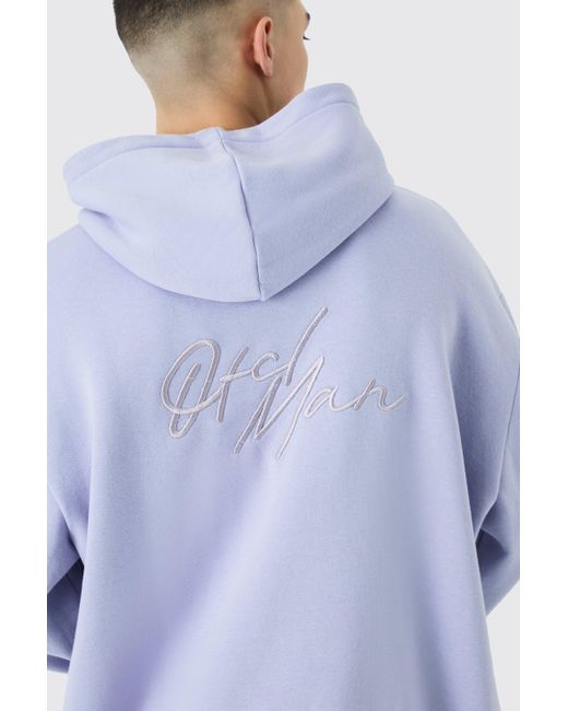 BoohooMAN Blue Oversized 3d Embroidered Ofcl Man Hoodie for men
