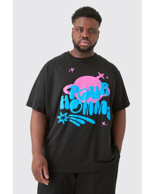 BoohooMAN Plus Space Pour Puff Print T-shirt In Black for men