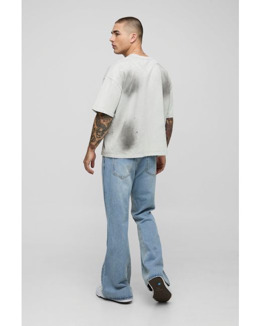 BoohooMAN Lockere Schlagjeans mit Leopardenprint-Applikation in Blue für Herren