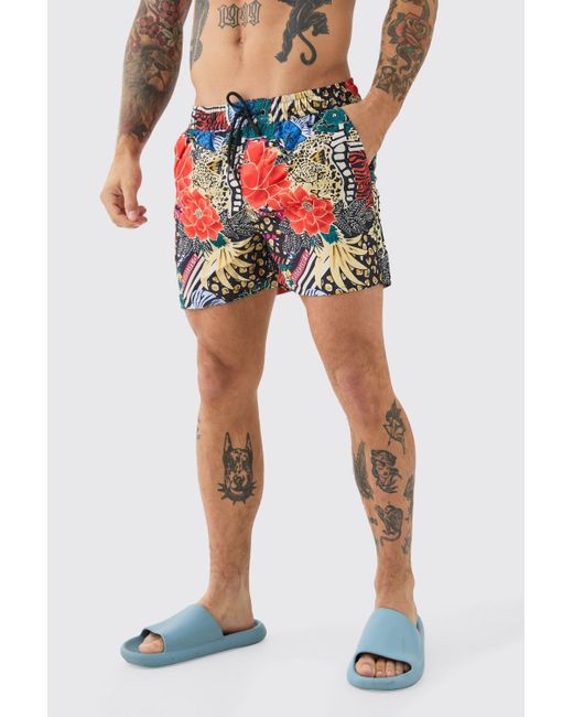 BoohooMAN Blue Mid Length Floral Trunks for men
