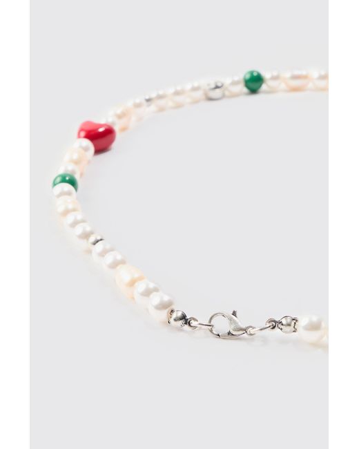 BoohooMAN Red Bead And Pearl Necklace for men