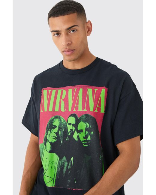 BoohooMAN Black Oversized Nirvana Band License T-shirt for men