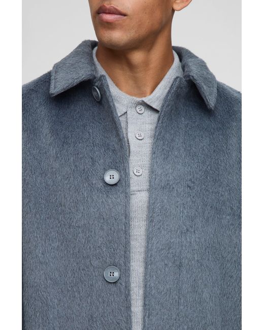Regular Fit Raglan Single Breasted Brushed Car Coat Boohoo de color Blue