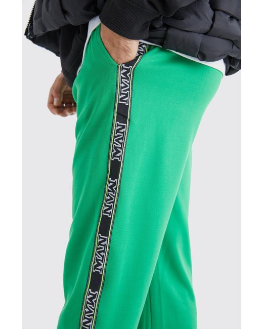 BoohooMAN Green Regular Fit Tape Side Tricot Jogger for men