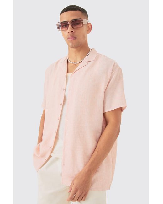 Oversized Linen Look Revere Shirt Boohoo de color Pink