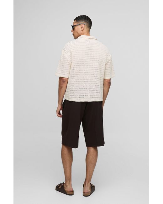 BoohooMAN Natural Oversized Open Texture Boxy Revere Shirt