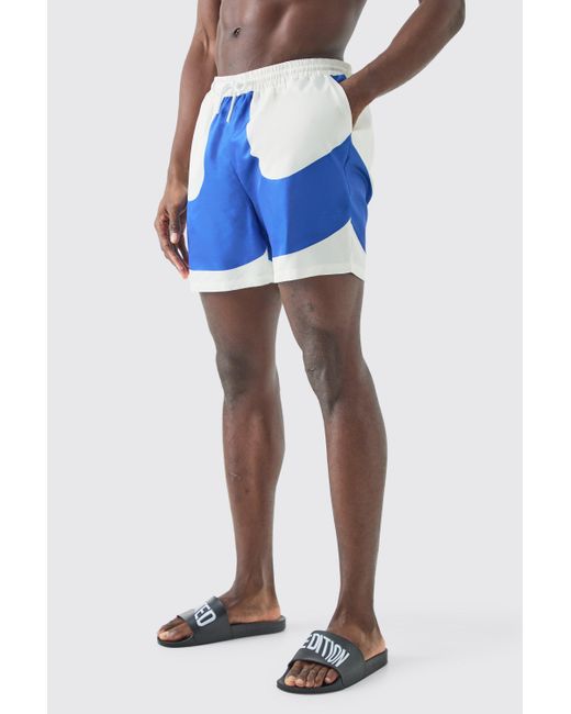 BoohooMAN Blue Mid Length Colour Block Swim Short for men