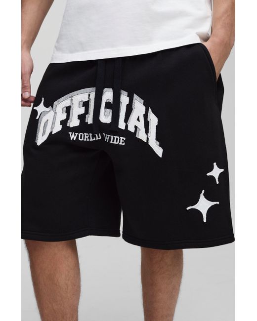 Pantalón Corto Oversize Official De Tela Jersey Con Apliques Boohoo de color Black