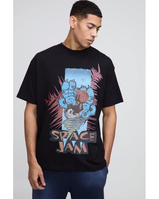 BoohooMAN Black Oversized Space Jam License Print T-Shirt for men