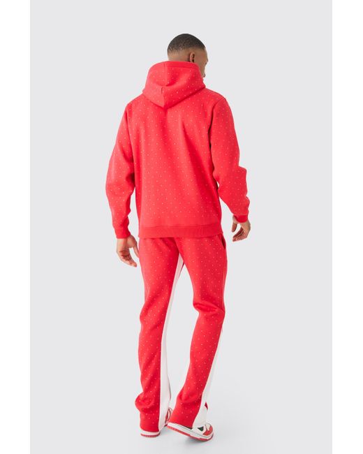 BoohooMAN Red Regular Fit All Over Rhinestone Ofiicial Tracksuit for men