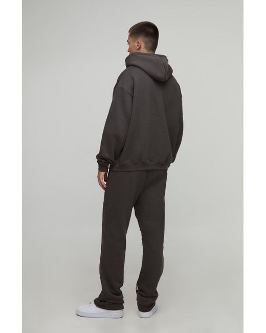 Oversized Boxy Printed Flared Tracksuit Boohoo de color Gray