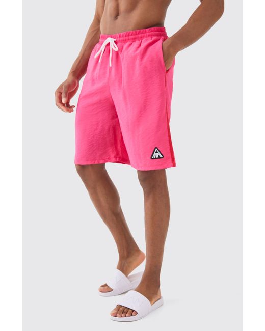 Boohoo Pink Triangle Crinkle Board Swim Short