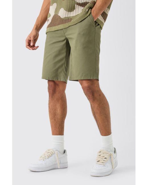 BoohooMAN Green Fixed Waist Khaki Relaxed Fit Short Shorts for men