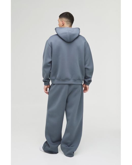 BoohooMAN Blue Oversized Boxy Bonded Scuba Hooded Tracksuit for men