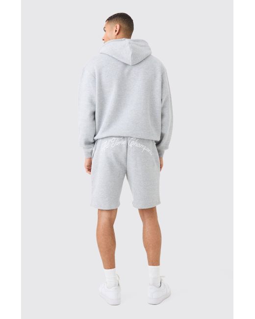 BoohooMAN Gray Oversized Boxy Hooded Short Tracksuit for men