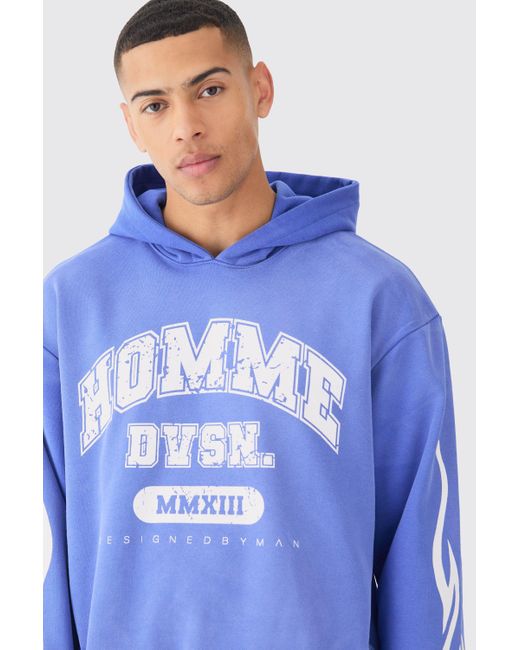 BoohooMAN Blue Oversized Boxy Spray Wash Homme Hoodie for men