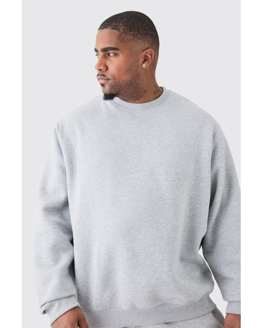 BoohooMAN Gray Plus Basic Sweatshirt In Grey Marl for men