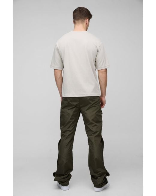 BoohooMAN Green Tall Elasticated Waist Slim Flare Stacked Cargo Pants for men