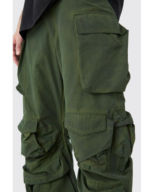 BoohooMAN Black Parachute Multi Pocket Fixed Waist Trouser for men