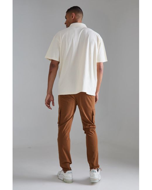 BoohooMAN Brown Elasticated Waist Skinny Stretch Cargo Trousers for men