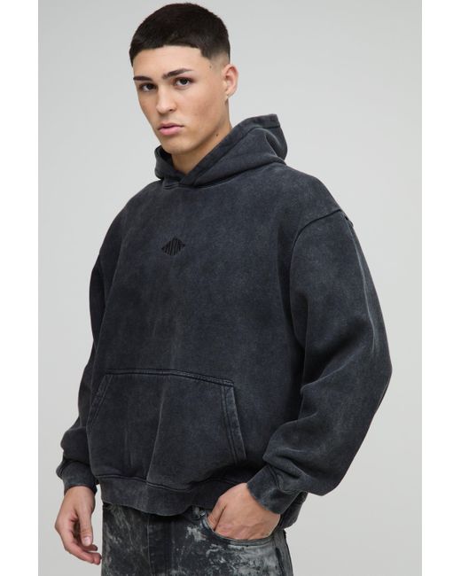 Sudadera Man Oversize Recta Con Capucha Y Lavado De Ácido Boohoo de color Blue