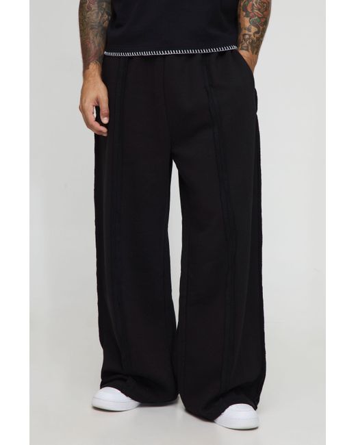 BoohooMAN Men's Black Extreme Wide Leg Exposed Seam Jogger