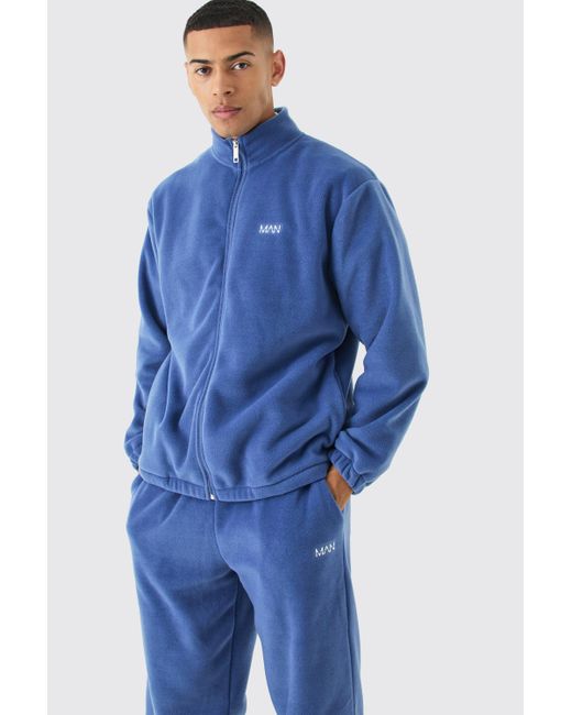 BoohooMAN Blue Man Oversized Zip Through Funnel Neck Fleece Tracksuit for men