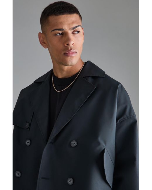 BoohooMAN Cropped Double Breasted Trench Coat in Gray für Herren