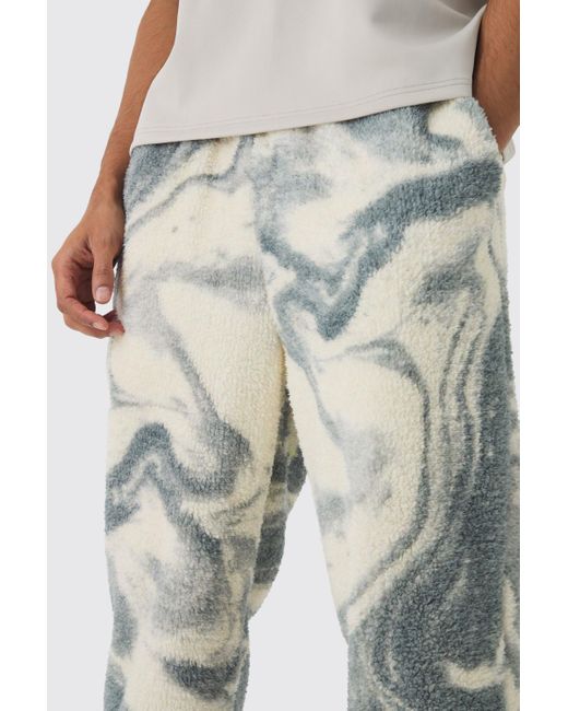 BoohooMAN Blue Oversized Printed Borg Expedition Jogger for men