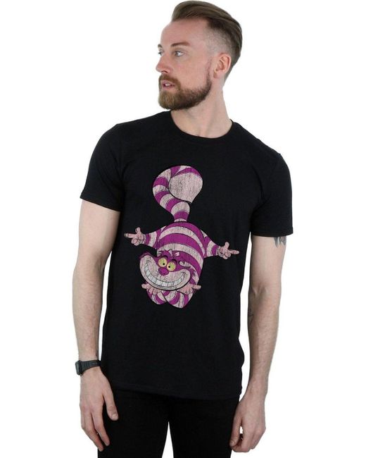 BoohooMAN Black Disney Alice In Wonderland Cheshire Cat Upside Down T-shirt for men