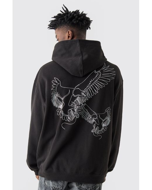 BoohooMAN Black Oversized Eagle Stencil Graphic Hoodie for men