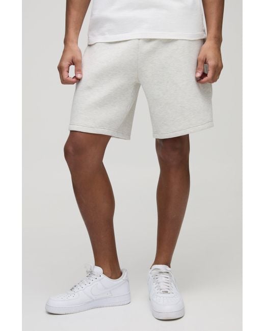 BoohooMAN White Loose Fit Bonded Scuba Mid Length Shorts for men