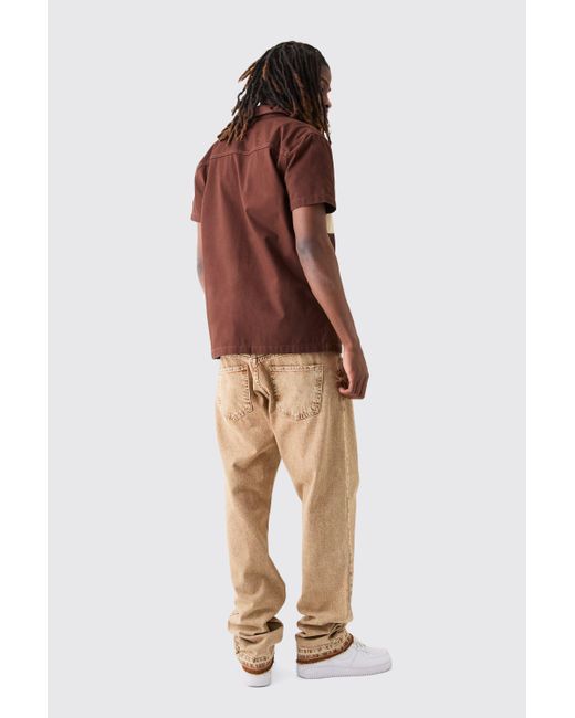 BoohooMAN Brown Short Sleeve Contrast Pocket Twill Shirt for men