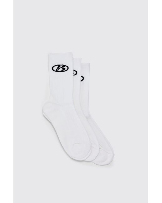 Boohoo White 3 Pack B Logo Sports Socks
