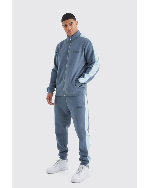 BoohooMAN Slim-Fit Man Trainingsanzug mit Trichterkragen und Reißverschluss in Blue für Herren