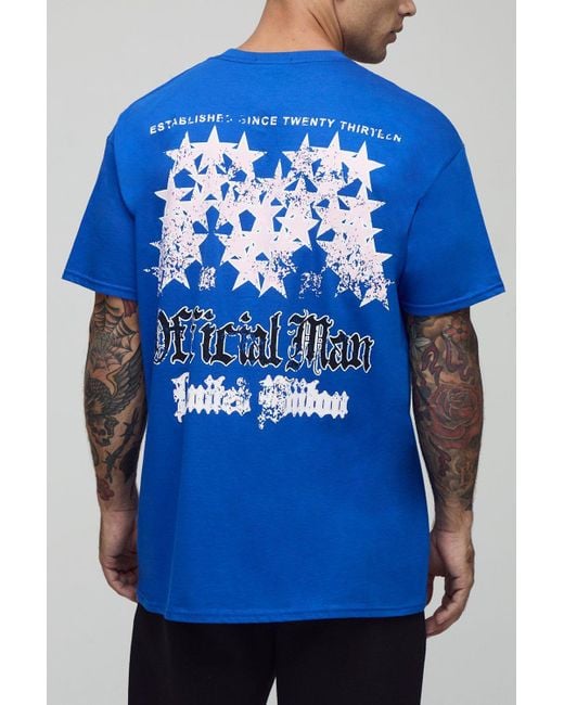 BoohooMAN Blue Cobalt Oversized Official Star Printed T-Shirt for men