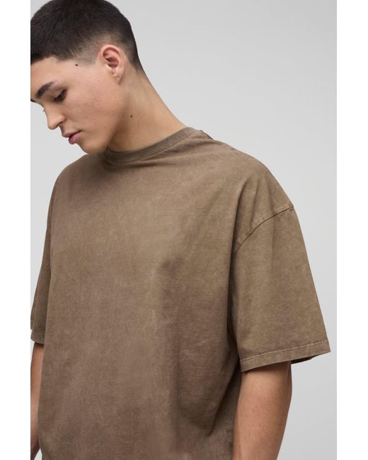 Camiseta Oversize Recta Con Lavado Vintage Boohoo de color Brown