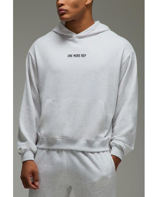BoohooMAN Gray One More Rep Oversized Boxy Hoodie for men