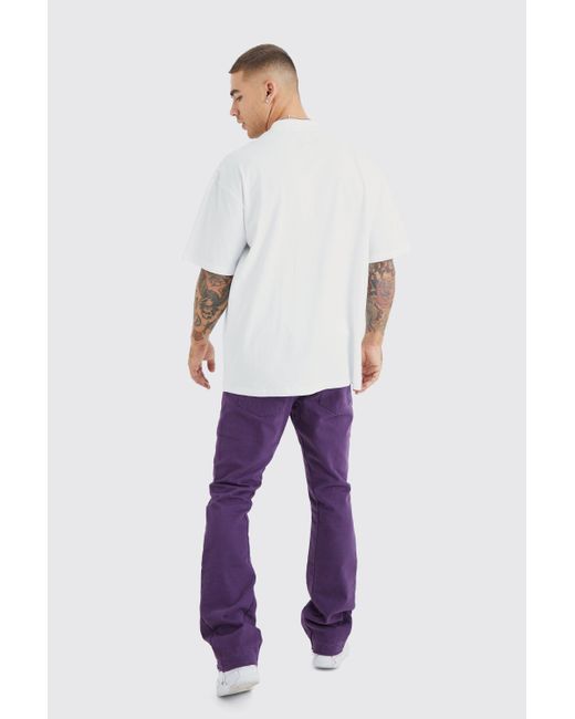 BoohooMAN Purple Fixed Waist Slim Flare Gusset Applique Trouser for men