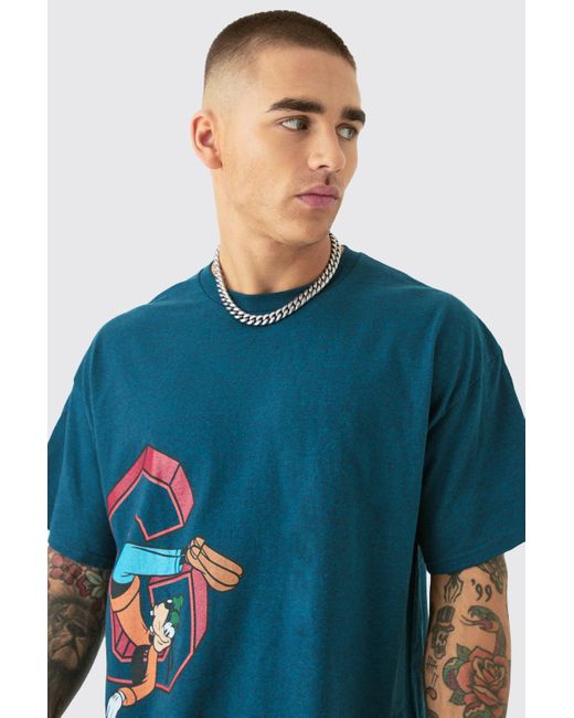 BoohooMAN Blue Oversized Disney Goofy License T-shirt for men