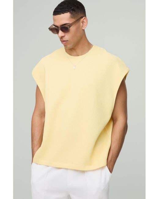 BoohooMAN Yellow Oversized Boxy Pleated Cap Sleeve Tank for men