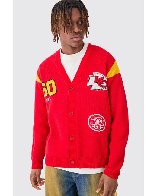 BoohooMAN Red Nfl Chiefs Oversized Licensed Cardigan for men