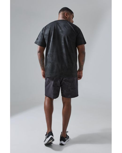 BoohooMAN Gray Plus Active Camo Raglan Performance T-shirt for men