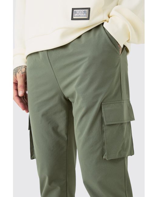 BoohooMAN Green Tall Elastic Lightweight Stretch Skinny Cargo Pants for men