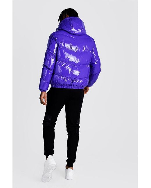 BoohooMAN Man High Shine Puffer Coat in Purple for Men | Lyst