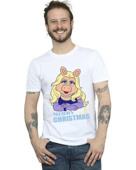 BoohooMAN White Disney Muppets Miss Piggy Queen Of Holidays T-shirt for men