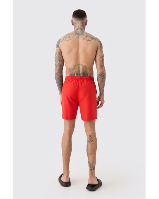 BoohooMAN Tall Original Man Mid Length Swim Short in Red für Herren
