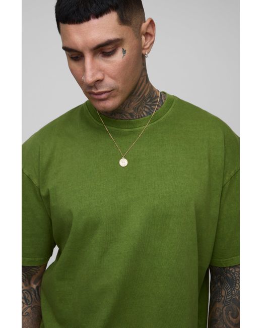 BoohooMAN Tall Oversize T-Shirt mit Acid-Waschung in Green für Herren